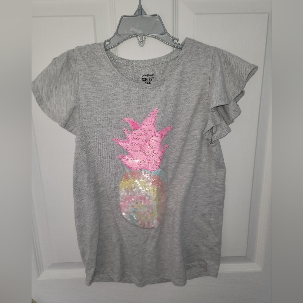 Girls Jumping Beans Pineapple Embellished Graphic Flutter Sleeve T…